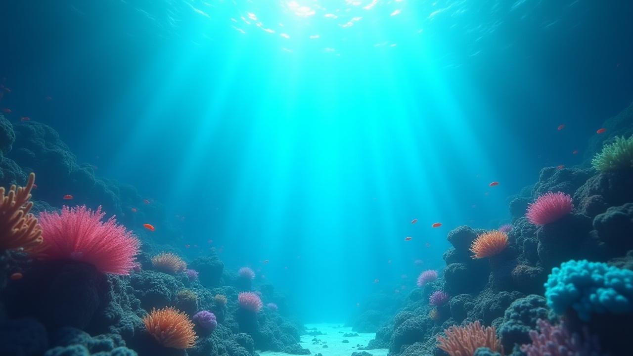 Stunning digital underwater seascape with glowing marine life